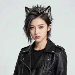 portrait of a punk girl wearing a leather jacket with a wolf's head over her face, anime sketch, cute girl with wolf hat, studio ghibli, miyazaki