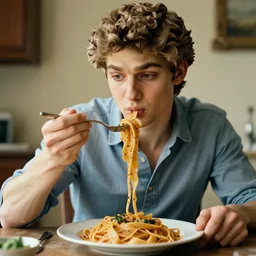 el david eating pasta