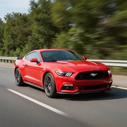 red ford mustang driving on a highway