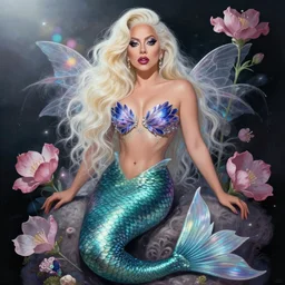 lady gaga as a mermaid, intricate, sharp focus, lens flare, bloom, illustration, highly detailed, digital painting, concept art, matte, art by ruan jia and wlop and greg rutkowski, masterpiece