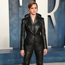 Emma Watson in a black leather suit