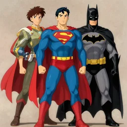 superman and batman, in the style of studio ghibli, j. c. leyendecker, greg rutkowski, artgerm