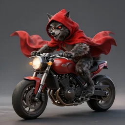 Crazy werewolf with crazy red riding hood riding motorbikes, level design, Greg Rutkowski, artstation, CGSociety, Unreal Engine, matte paiting, ultra realistic, award winning, artstation, unreal render