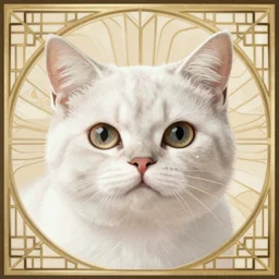 drawing realistic stylized cute smiling cats in the style of art deco in a repeating pattern. symmetric. detailed. hd