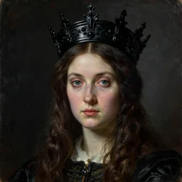 The portrait of Lady in black wax crown by Dante Gabriel Rossetti, dark fantasy, witcher, very detailed oil painting in the alla prima style, masterpiece, 8k