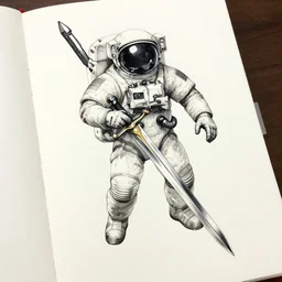 sketchbook atronaut sword ink drips, magnificent, medium shot, details, sharp focus, elegant, highly detailed, illustration, by jordan grimmer and greg rutkowski, intricate, beautiful, trending artstation, pixiv, digital art