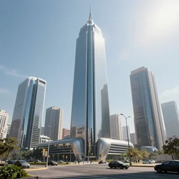 a futuristic modern city of santiago de chile. daylight. sunlight. lens flare. light fixtures. 8 k. detailed. photorealism. 2 5 mm f / 1. 7 asph lens. ultra realistic