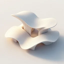 unfinished fuzzy sculptural pleated curved roof planes lift and descend creating shade and architectural expression, dramatic surrealist form, morning light, lightweight structures, 3 d isometric top view