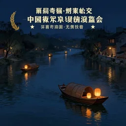 lantern boats floating in a river, evocative, dark night, detailed, award - winning, trending on artstation artwork by thomas kinkade,