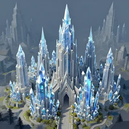 city made of crystal spires, detailed digital 2D fantasy painting