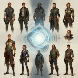 scifi characterdesign, character sheet, Moebius, Greg Rutkowski, Zabrocki, Karlkka, Jayison Devadas, Phuoc Quan, trending on Artstation, 8K, ultra wide angle, zenith view, pincushion lens effect.