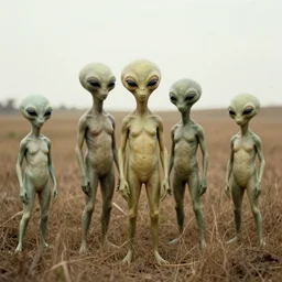 1920s photo of several aliens in a field.