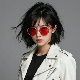 short messy black hair girl wearing red sunglasses and a white leather jacket!! fire emblem, art by artgerm and greg rutkowski and magali villeneuve, portrait, d & d, fantasy, highly detailed, digital painting, trending on artstation, concept art, sharp focus, illustration