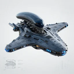 a menacing alien mothership, glowing accents, blueprint
