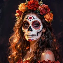 illustration of a sugar skull day of the dead girl, art by mark riddick