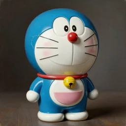 a painting of a cracked ceramic doraemon toy painted with poor blue and pink pigments, a flemish baroque by martin _ deschambault, trending on zbrush central, classical realism, flemish baroque, hyper realism, chiaroscuro