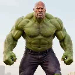 a still of dwayne johnson as a bald incredible hulk