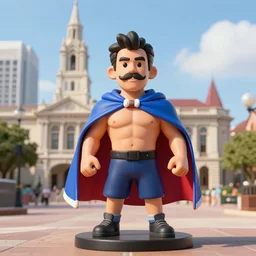 a master of the universe figurine of Guillaume Briant with mustache and a french flag as a cape at the crossfit games in front of the capitole of Madison city, digital art, beautiful, stylised, 4K -h 2048