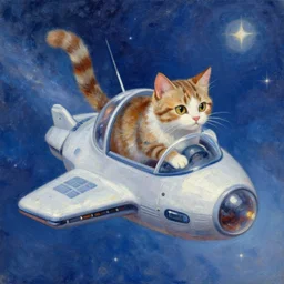 a cat flying a space ship, impressionism