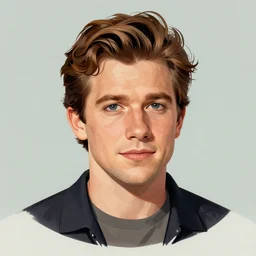 “Jake Gyllenhaal portrait, color vintage magazine illustration 1950”