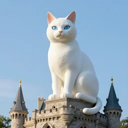 a giant cat sitting on top of a victorian castle spire, cat god, style of kentaro miura!!!!, black and white, finely detailed