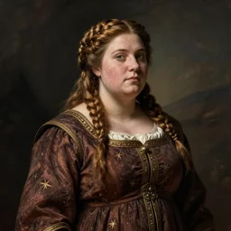 female dwarven noblewoman, chubby short stature, braided intricate hair, by francisco pradilla ortiz