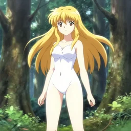 isekai beautiful anime girl hestia danmachi, kami sama standing in forest. flat face. aesthetic, golden ratio. beautiful lineart, ranking on contest, artstation, soft lighting, artistic pose, character concept, cinematic, motion blur, chromatic abberation. by makoto shinkai