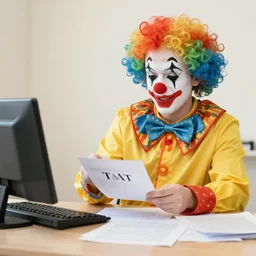 Photo of a clown paying taxes