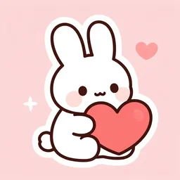 adorable bunny hugging a heart, vector art sticker illustration, pixiv