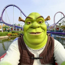 selfie of shrek on the rollercoasters