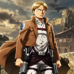 Trump as a Titan from attack on Titan, in the style of attack on Titan,