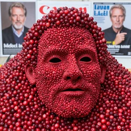 a mountain of cranberries in the shape of bryan cranston's face, cranberry statue, natural light, sharp, detailed red face, magazine, press, photo, steve mccurry, david lazar, canon, nikon, focus
