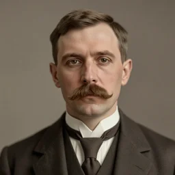A photograph portrait of Jerma985 with short hair and a 1910s mustache in the early 1910s, taken in the early 1910s, grainy, taken on a early 1900s Kodak Camera, realistic, hyperrealistic, very realistic, highly detailed, very detailed, extremely detailed, detailed, digital art, trending on artstation