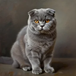 a gray scottish fold cat, grey fur, oil painting
