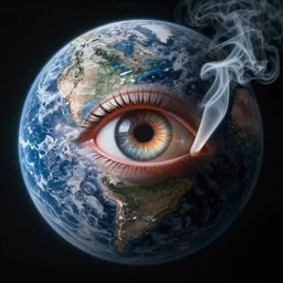 earth planet smoking in eye, cinematic lights, photorealistic