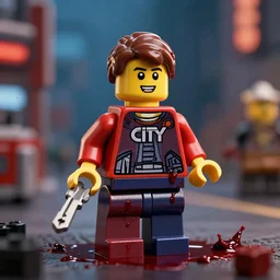 Lego city unreal engine 5, dramatic lighting, sharp, key art, blood, depth of field, DOF