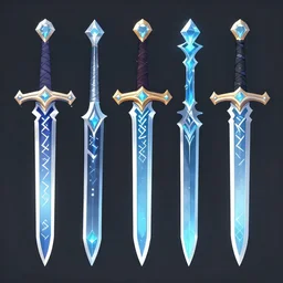 Magical swords consisting of runes, diamonds and ethereal elements, RPG game assets, stylized, 4K, clean