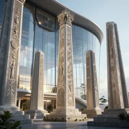 monuments with greek motifs, by tim blandin and arthur haas and bruce pennington and john schoenherr, big windows architecture by zaha hadid, octane render, cinematic, scenery, cgsociety, modernism, futuristic, trending on artstation, sci - fi, high detail, high quality, close up angle