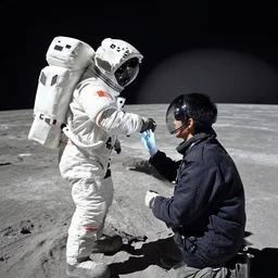 a man doing a backend on the moon