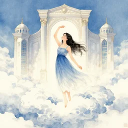 dreaming girl in the cloud palace. color ink wash by award - winning mangaka, romaticism, gothic horror, intricate details, depth of field