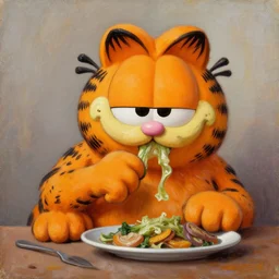 garfield the cat eating jon, oil painting by dariusz zawadzki, trending on artstation