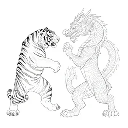 tiger fighting dragon, line art