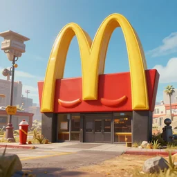 post apocalyptic McDonalds::0.1, fallout, wasteland, octane render, 8k