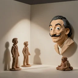 plasticine sculpture. john craxton. stop motion. shadows. salvador dali clay models. painting. room hole in wall. minimal.