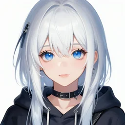 highly detailed portrait of a city punk lady student, blue eyes, hoodie, white hair by akihiko yoshida, gradient yellow, black, brown and cyan blue color scheme, grunge aesthetic!!! ( ( graffiti tag wall background ) )