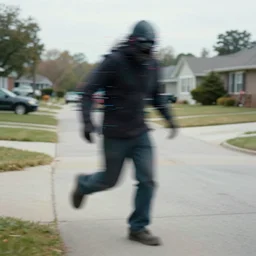 a liminal middle class American suburb, glitch in the matrix, running from horrifying monster, motion blur, lens blur, clean, empty, depth of field, no filter
