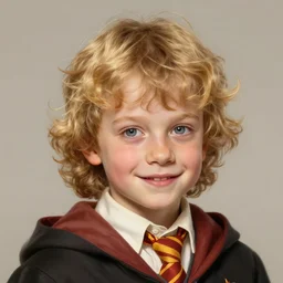 a curly blonde hair hufflepuff boy age 1 1 years old with grey eyes, cute, happy!! fantasy, portrait, highly detailed, digital painting, artstation, concept art, sharp focus, illustration, art by artgerm and greg rutkowski and magali villeneuve