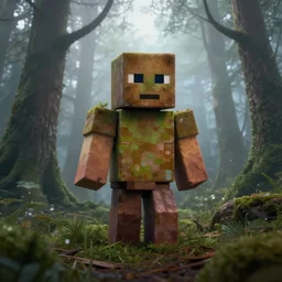 herobrine lurking in a foggy forest