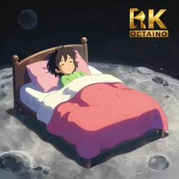 a bed on the moon. digital illustration, vibrant colors, soft lighting, adventurous, atmospheric lighting, 8 k, octane render. by makoto shinkai, trending on artstation, digital art.