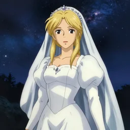 anime portrait of ciri from the witcher dressed as a bride, in the background you can see the milky way. official art, key visual, studio lightning, very detailed bd cover, Studio Ghibli